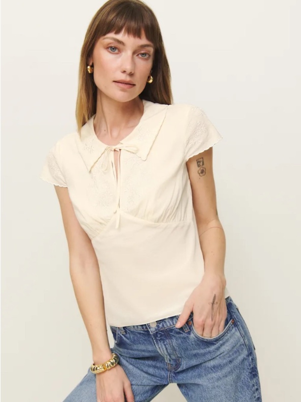 NEW Reformation Simonette Embroidered Detailing Top Size 4